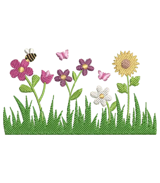 Matriz de Bordado Barrado Floral com Abelhas